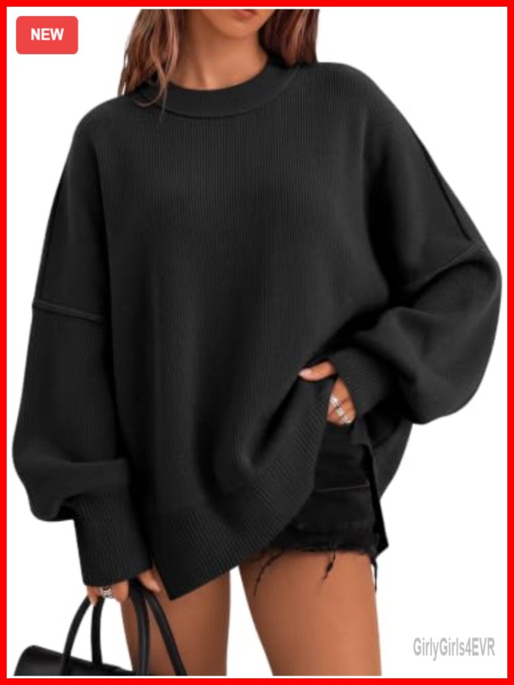 Oversized Crewneck Pullover Sweater Viscose Blend Loose Fit Tunic Fall Winter